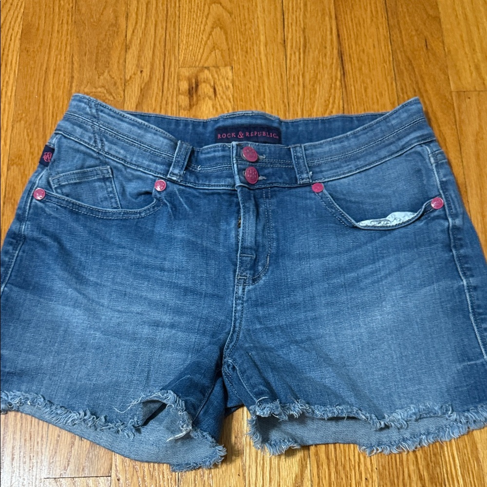Rock & Republic Dark Blue Jean Shorts with Pink Accents